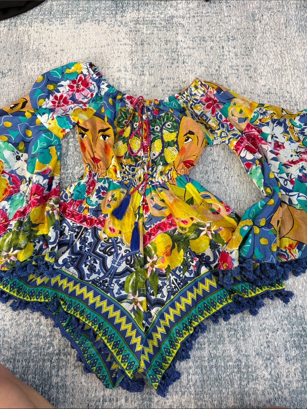 Women's Floral & Lemon Print Off-Shoulder Romper in Multi from Positano
